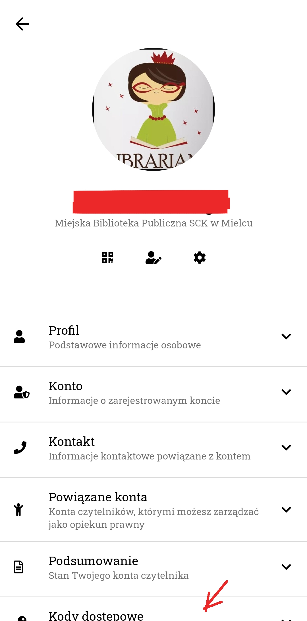 szeczegóły konta czytelnika w aplikacji Sowa Mobii