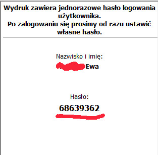 Wydruk jednorazowego hasła logowania użytkownika - czytelnika utworzenie jednorazowego hasła